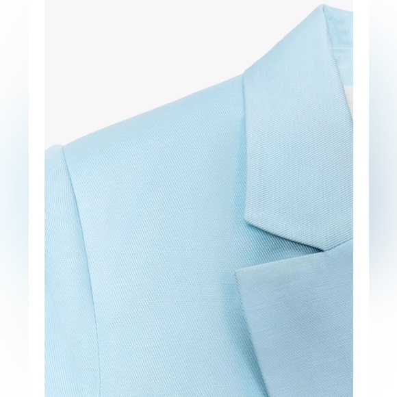 Zara Fitted Short Sleeve Linen Blazer light blue NWT - Picture 8 of 9